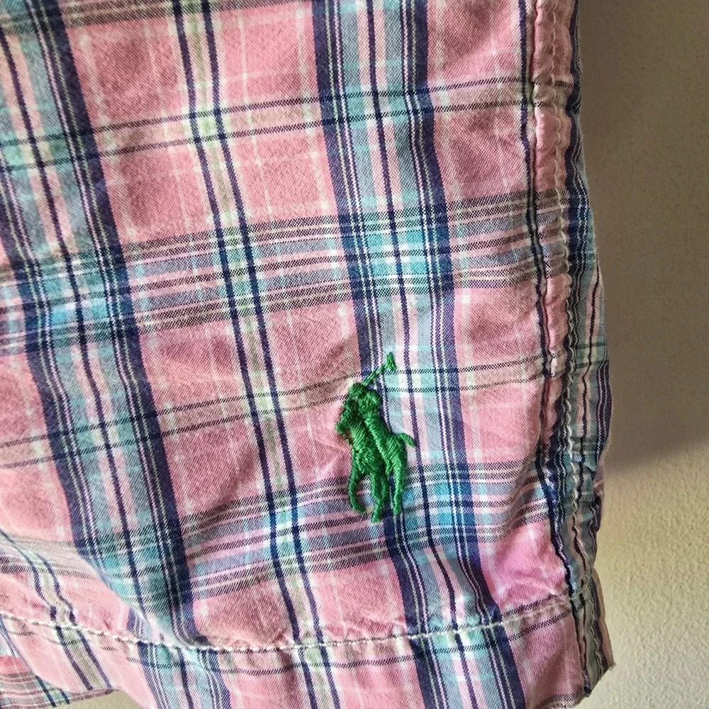 Polo Ralph Lauren Mens Pink Blue Plaid Swim Trunks Mesh Lining Size‎ L Large